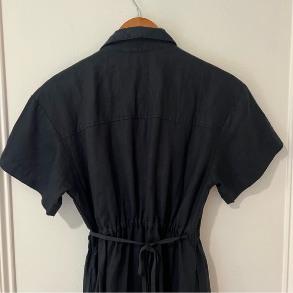 Athleta Black Linen Short Sleeve Knee Length Wrap Dress US6 - Picture 5 of 7
